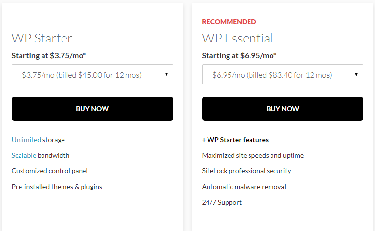A pricing table displaying Domain.com's web hosting plans and prices